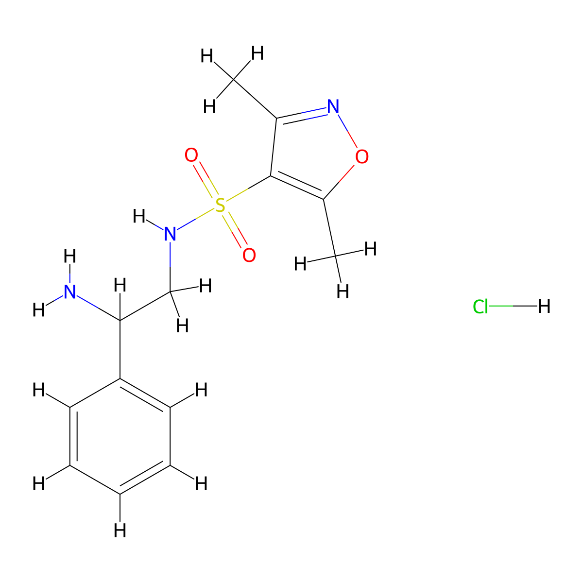 N-(2-amino-2-phenylethyl)-3,5-dimethyl-1,2-oxazole-4-sulfonamide hydrochloride molecular structure, CAS 1423033-02-6