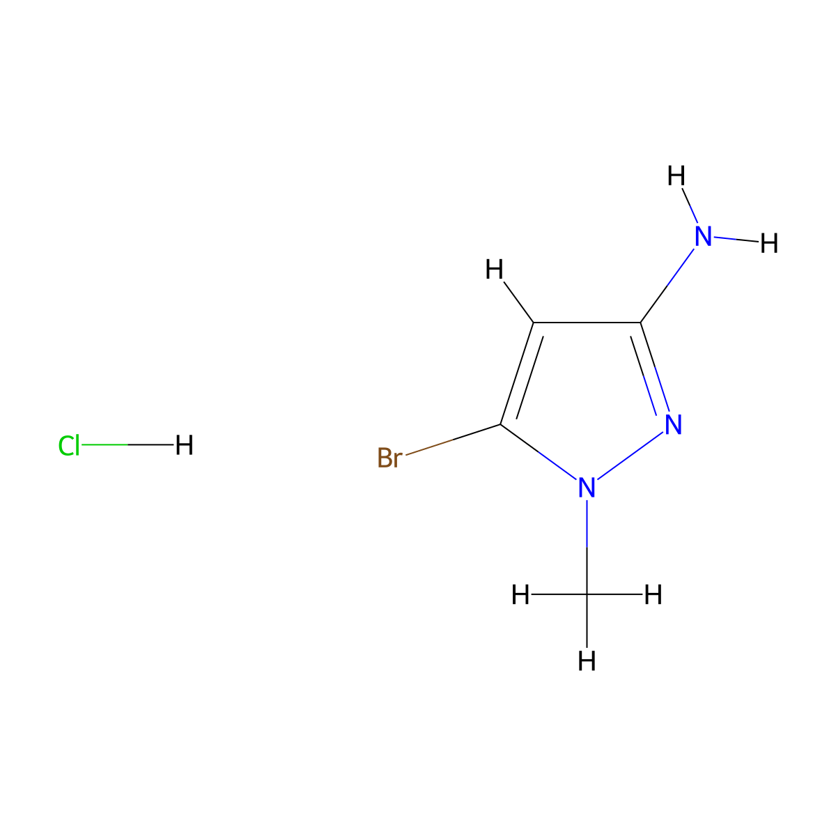 5-bromo-1-methyl-1H-pyrazol-3-amine hydrochloride molecular structure, CAS 1423033-03-7