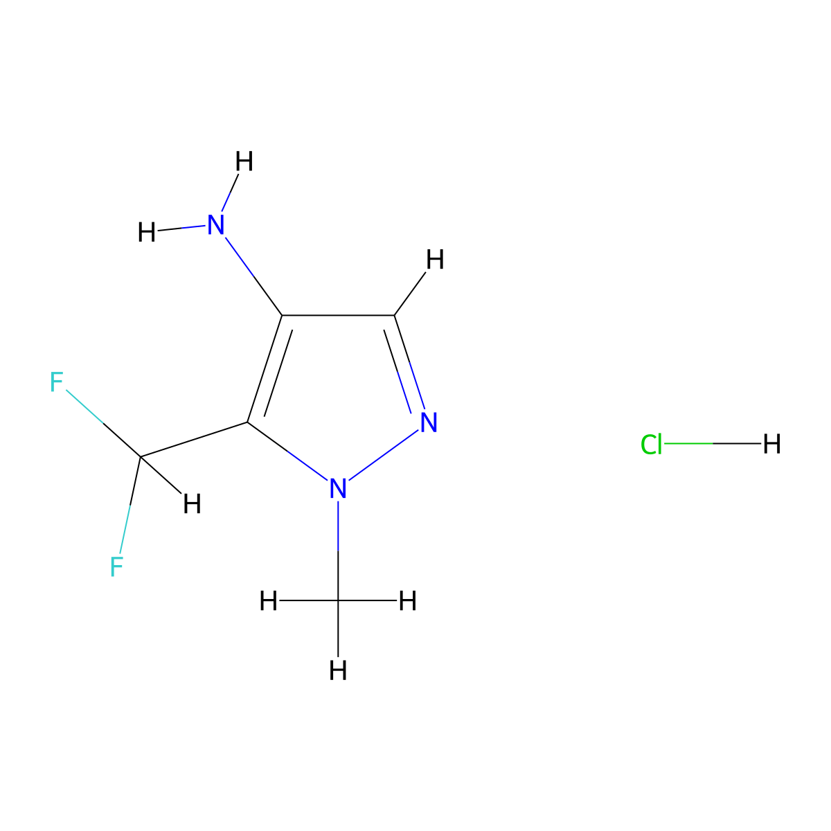 5-(difluoromethyl)-1-methyl-1H-pyrazol-4-amine hydrochloride molecular structure, CAS 1423033-09-3