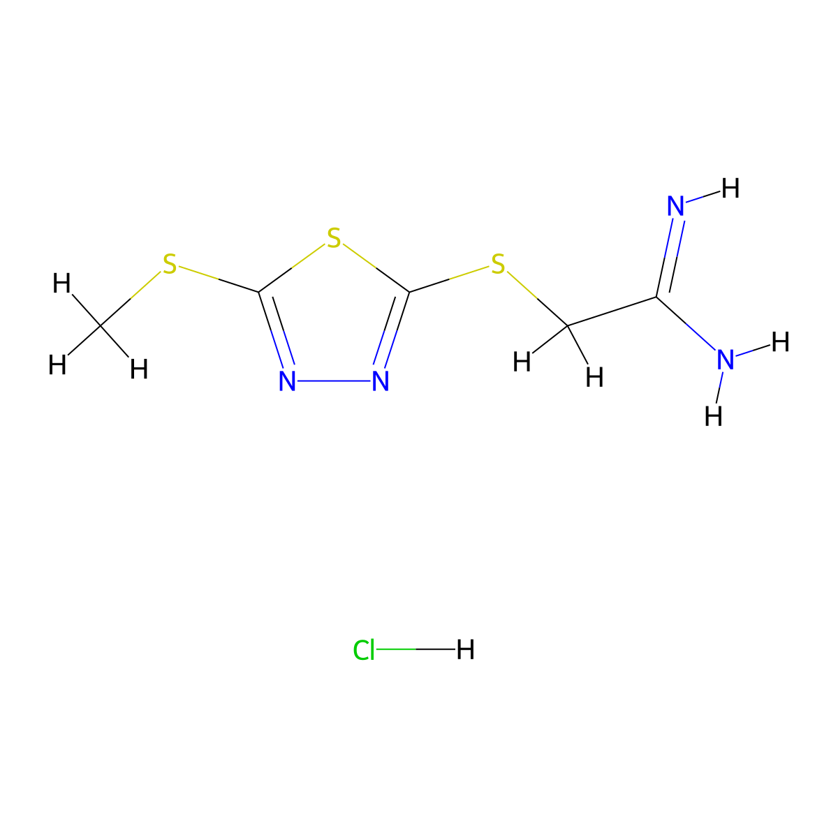 2-{[5-(Methylsulfanyl)-1,3,4-thiadiazol-2-yl]sulfanyl}ethanimidamide hydrochloride molecular structure, CAS 1423033-14-0
