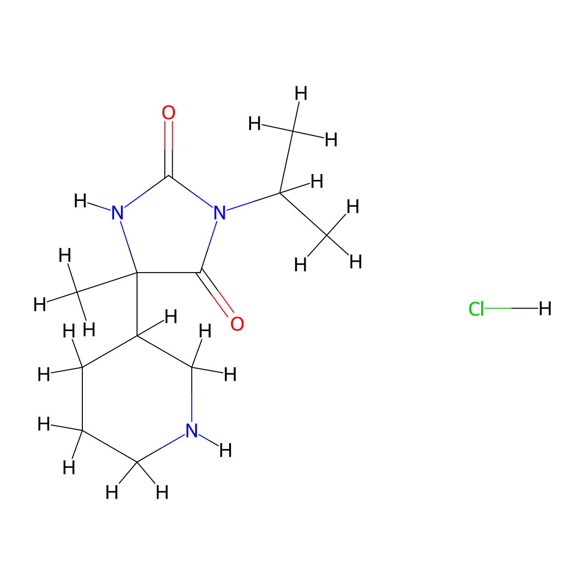 5-Methyl-5-(piperidin-3-yl)-3-(propan-2-yl)imidazolidine-2,4-dione hydrochloride molecular structure, CAS 1423033-24-2