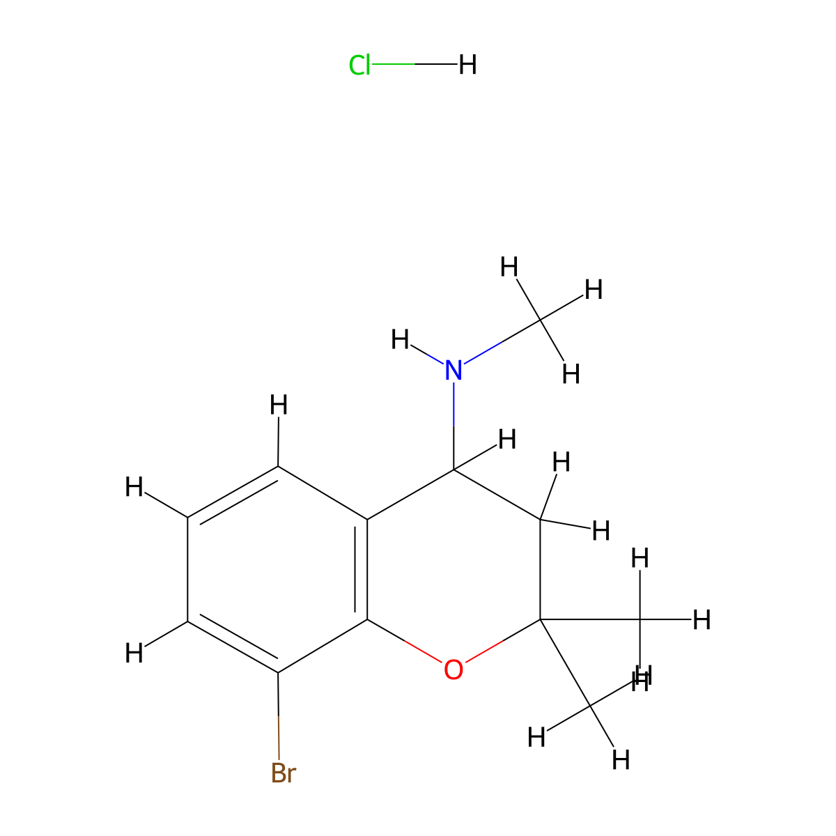8-bromo-N,2,2-trimethyl-3,4-dihydro-2H-1-benzopyran-4-amine hydrochloride molecular structure, CAS 1423033-28-6