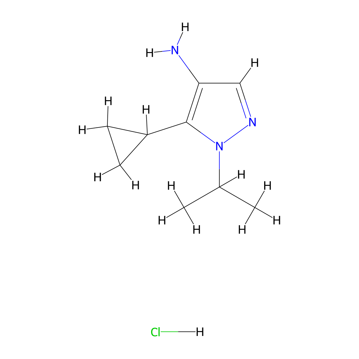 5-cyclopropyl-1-(propan-2-yl)-1H-pyrazol-4-amine hydrochloride molecular structure, CAS 1423033-33-3