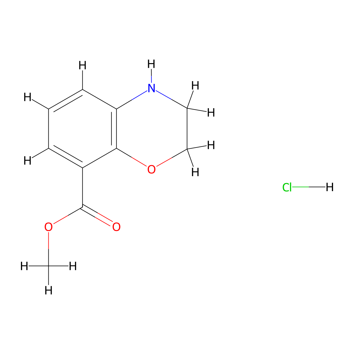 methyl 3,4-dihydro-2H-1,4-benzoxazine-8-carboxylate hydrochloride molecular structure, CAS 1423033-34-4