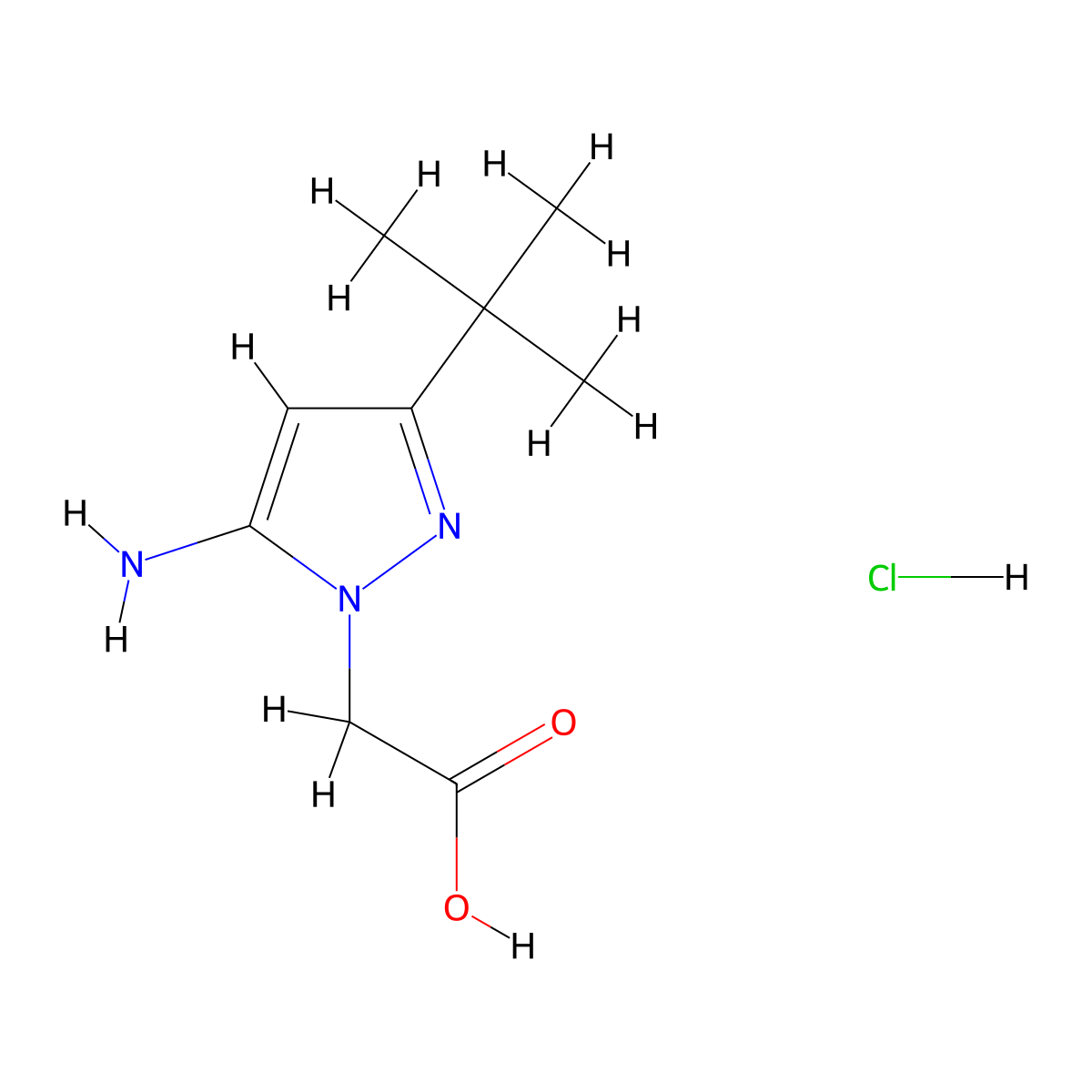 2-(5-amino-3-tert-butyl-1H-pyrazol-1-yl)acetic acid hydrochloride molecular structure, CAS 1423033-39-9
