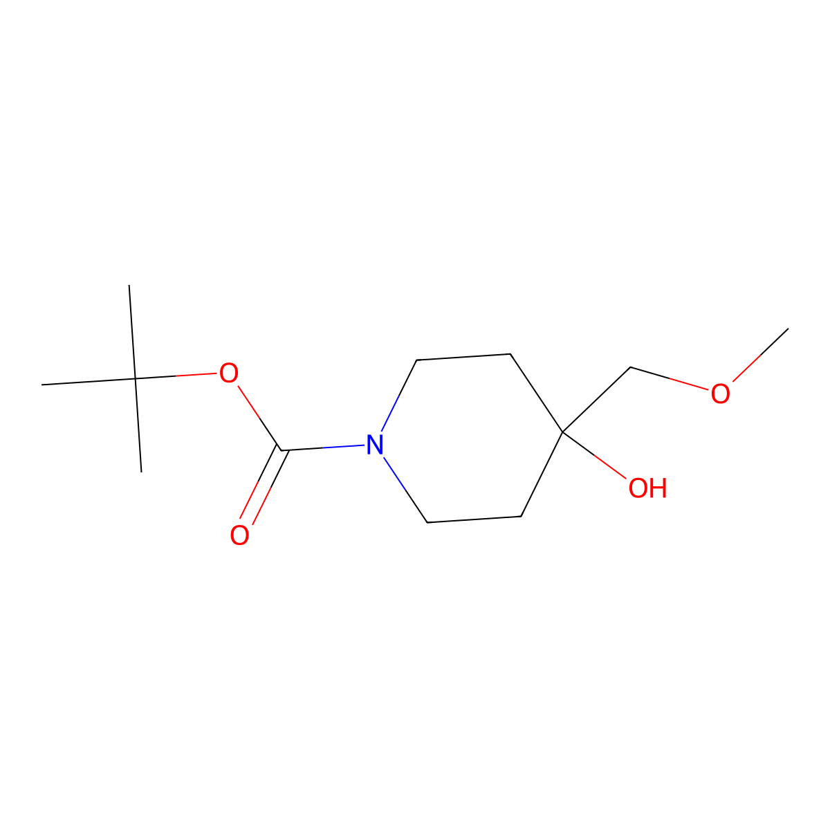 Tert-butyl 4-hydroxy-4-(methoxymethyl)piperidine-1-carboxylate molecular structure, CAS 1423033-50-4