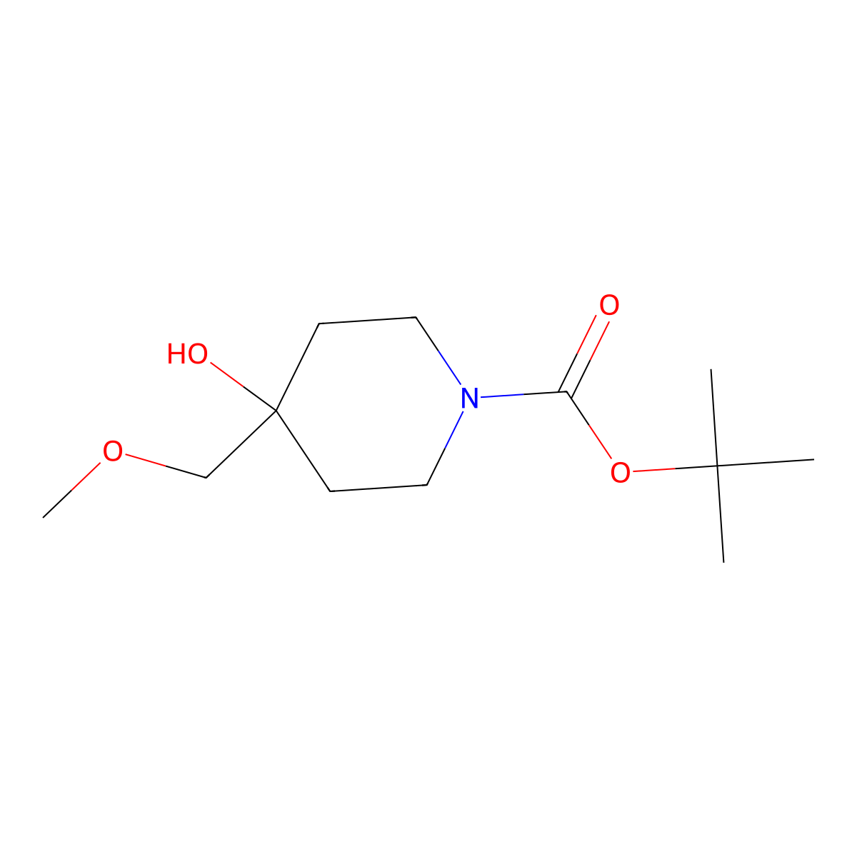 Tert-butyl 4-hydroxy-4-(methoxymethyl)piperidine-1-carboxylate molecular structure, CAS 1423033-50-4