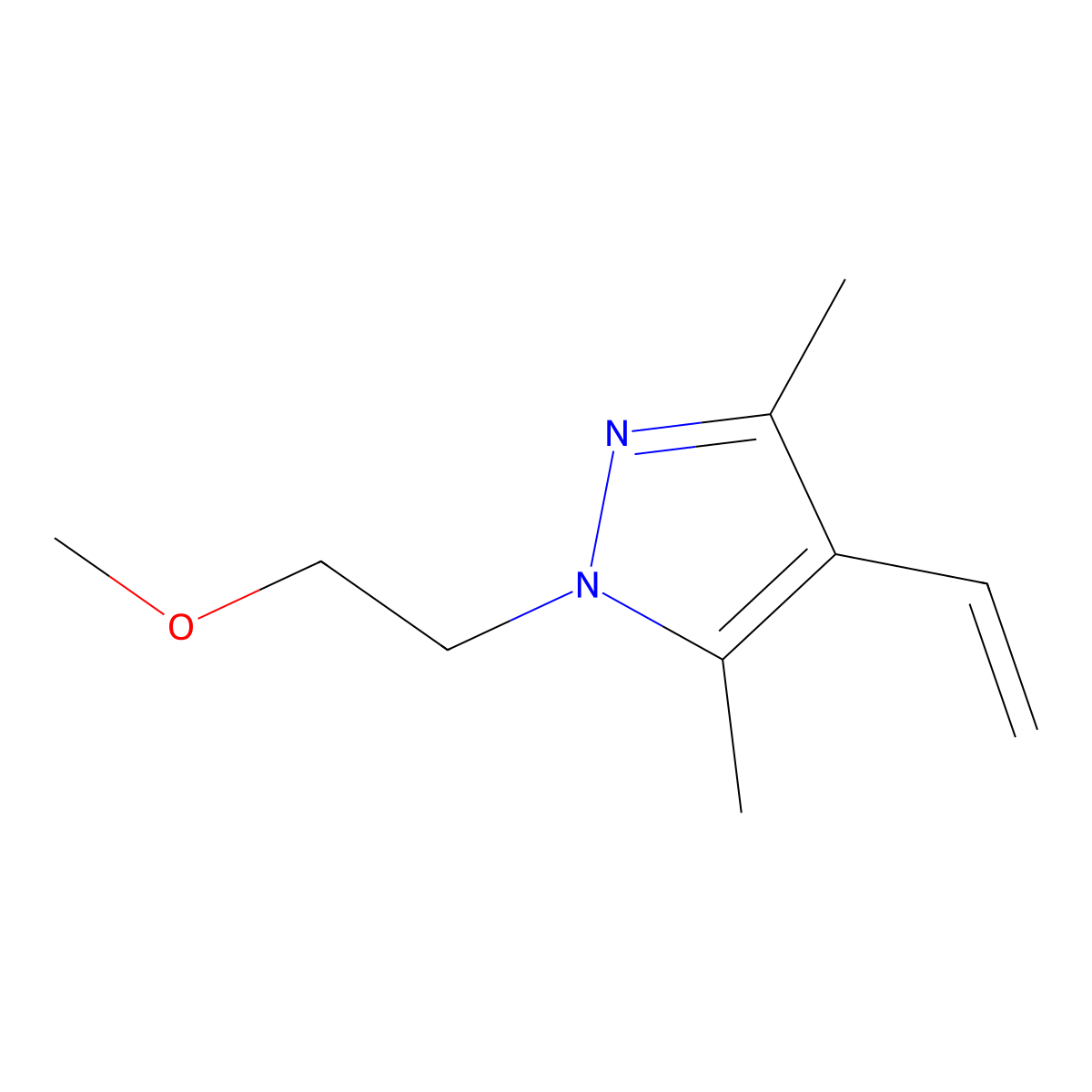 4-ethenyl-1-(2-methoxyethyl)-3,5-dimethyl-1H-pyrazole molecular structure, CAS 1423033-79-7