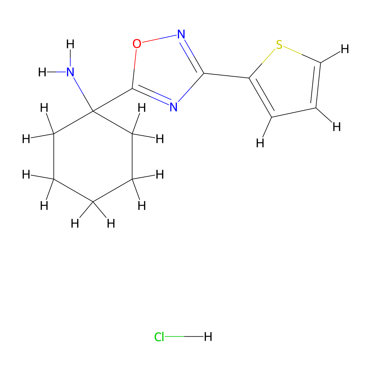1-[3-(Thiophen-2-yl)-1,2,4-oxadiazol-5-yl]cyclohexan-1-amine hydrochloride molecular structure, CAS 1423033-86-6