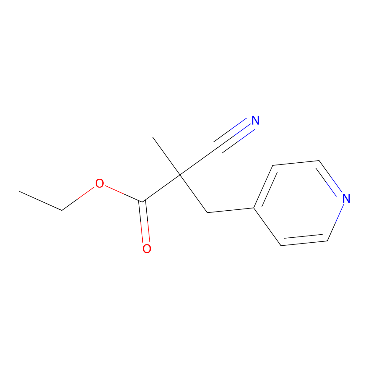 Ethyl 2-cyano-2-methyl-3-(pyridin-4-yl)propanoate molecular structure, CAS 1423033-94-6