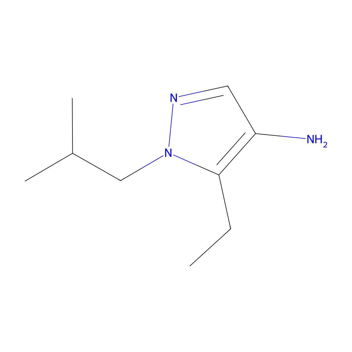 5-ethyl-1-(2-methylpropyl)-1H-pyrazol-4-amine molecular structure, CAS 1423033-95-7
