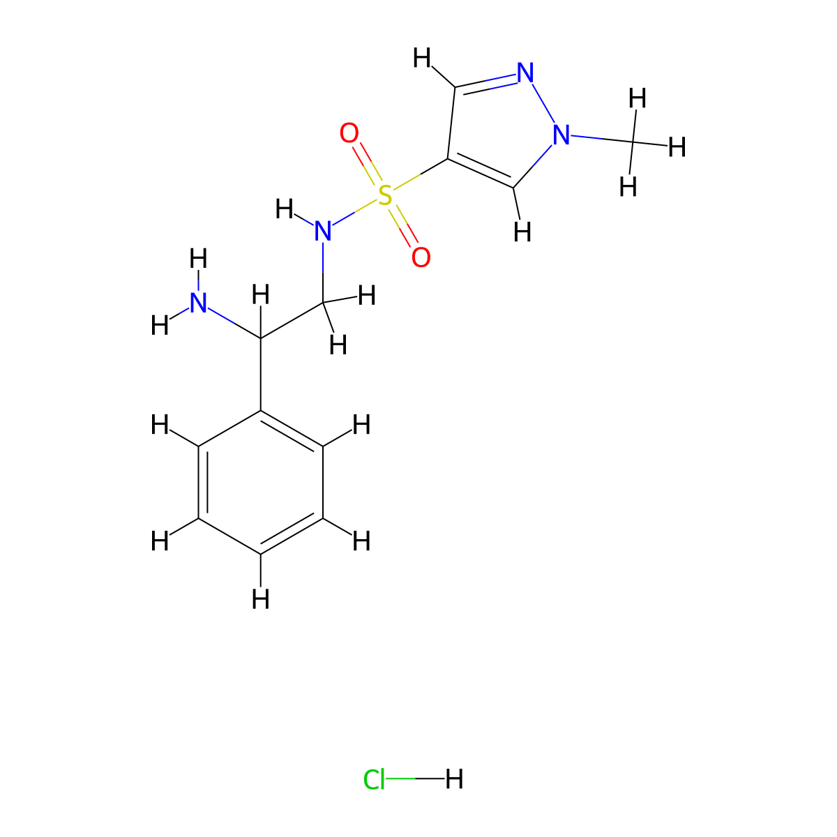 N-(2-amino-2-phenylethyl)-1-methyl-1H-pyrazole-4-sulfonamide hydrochloride molecular structure, CAS 1423033-96-8