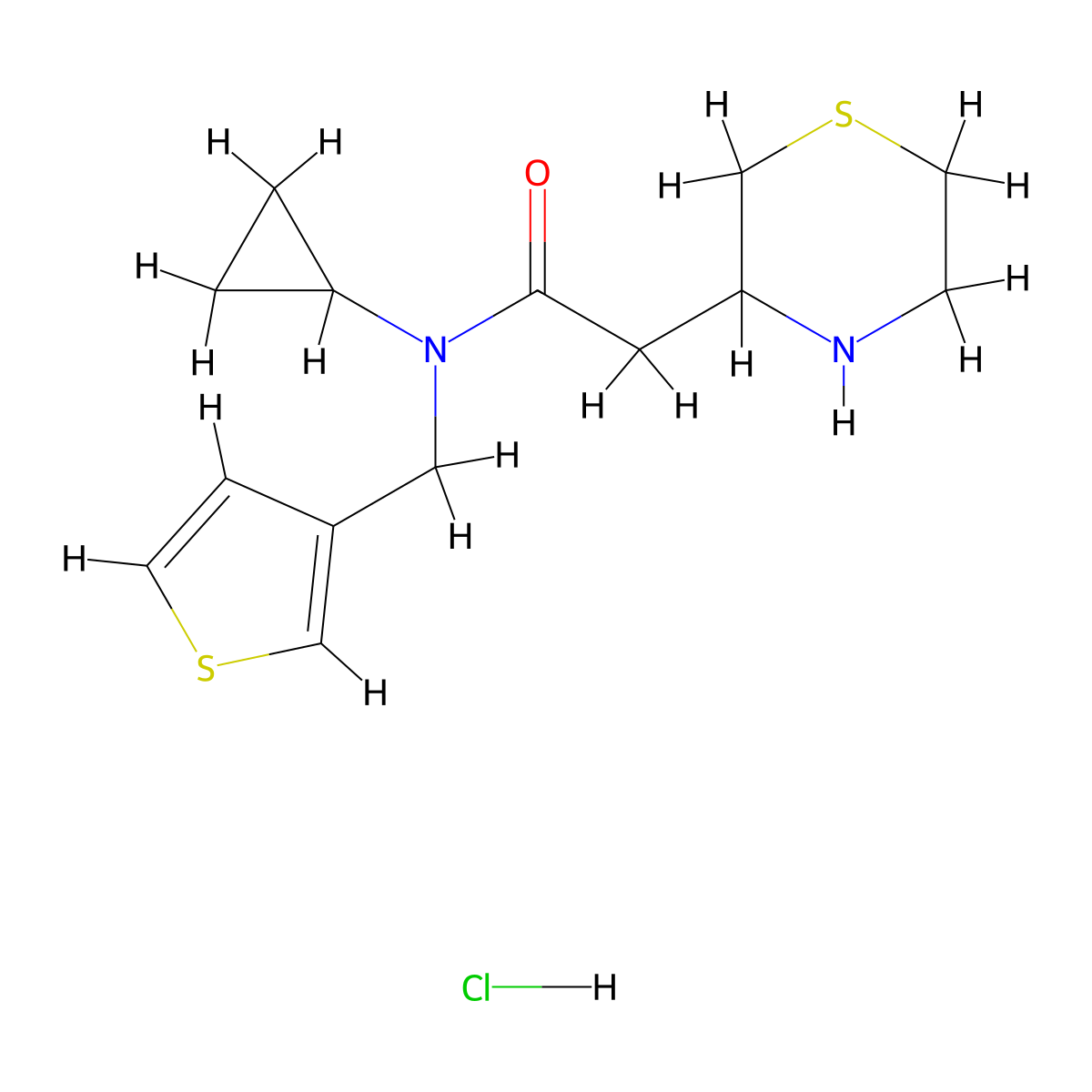 N-cyclopropyl-2-(thiomorpholin-3-yl)-N-(thiophen-3-ylmethyl)acetamide hydrochloride molecular structure, CAS 1423034-04-1