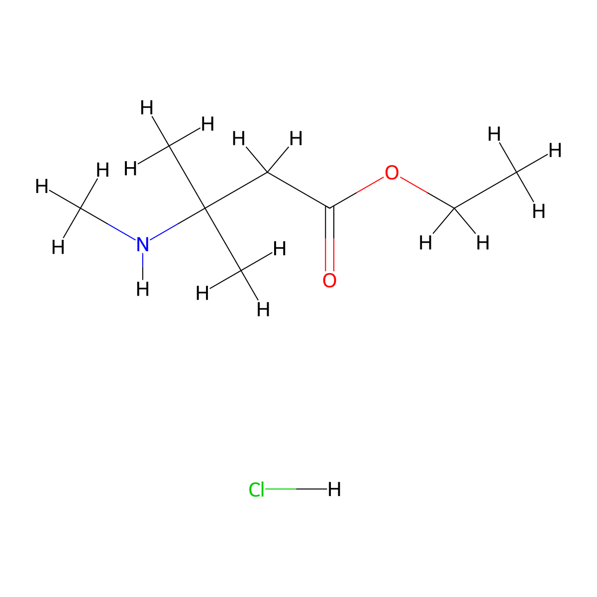 Ethyl 3-methyl-3-(methylamino)butanoate hydrochloride molecular structure, CAS 1423034-07-4