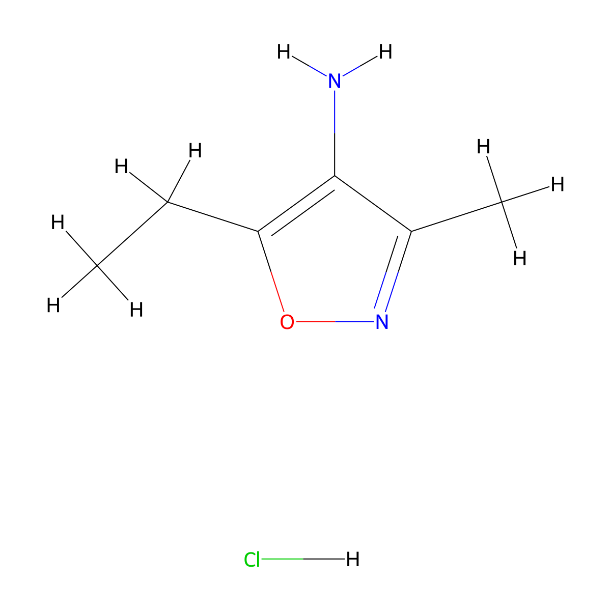 5-Ethyl-3-methyl-1,2-oxazol-4-amine hydrochloride molecular structure, CAS 1423034-25-6