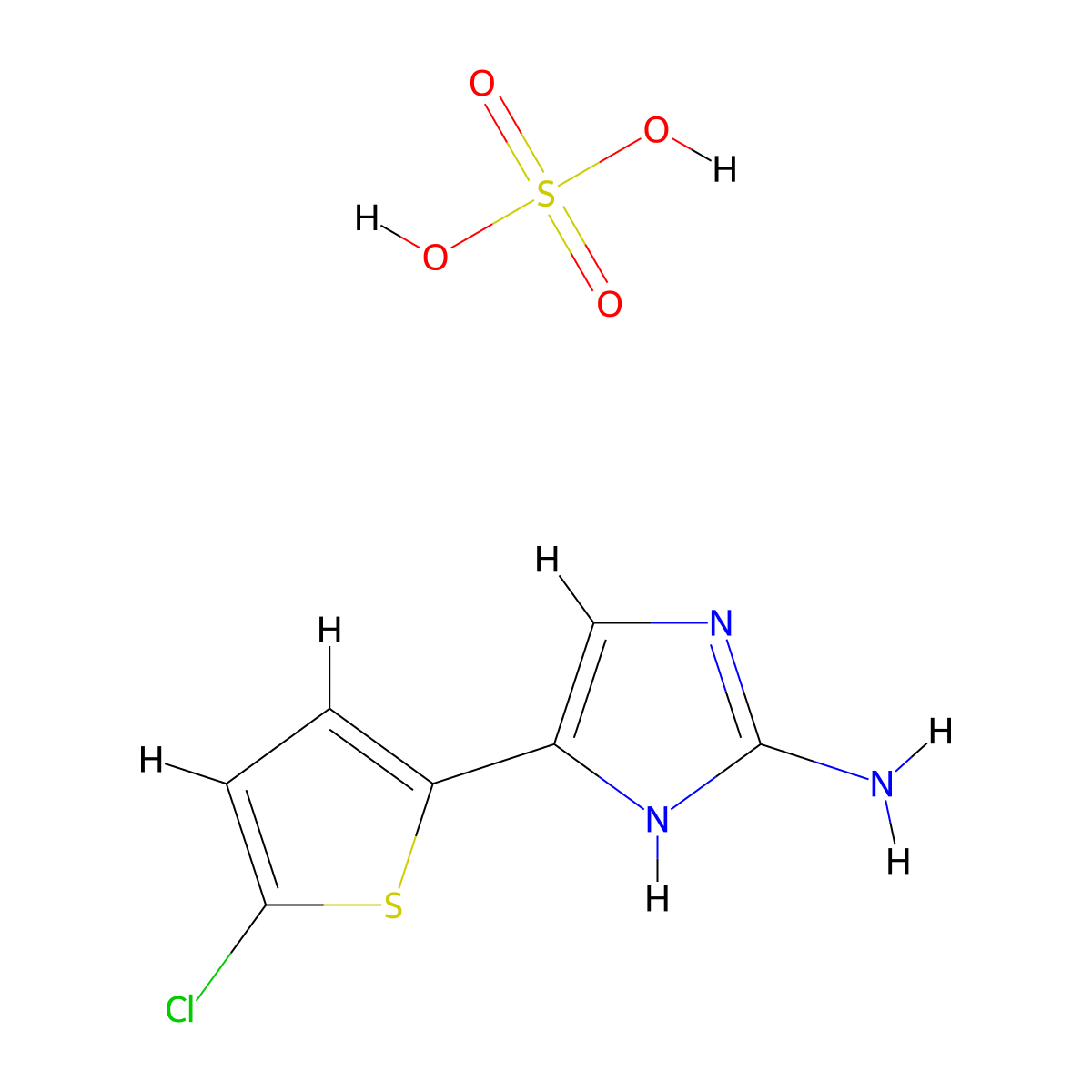 4-(5-Chlorothiophen-2-yl)-1H-imidazol-2-amine, sulfuric acid molecular structure, CAS 1423034-39-2