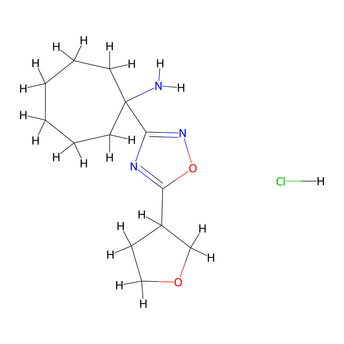 1-(5-(Oxolan-3-yl)-1,2,4-oxadiazol-3-yl)cycloheptan-1-amine hydrochloride molecular structure, CAS 1423034-44-9