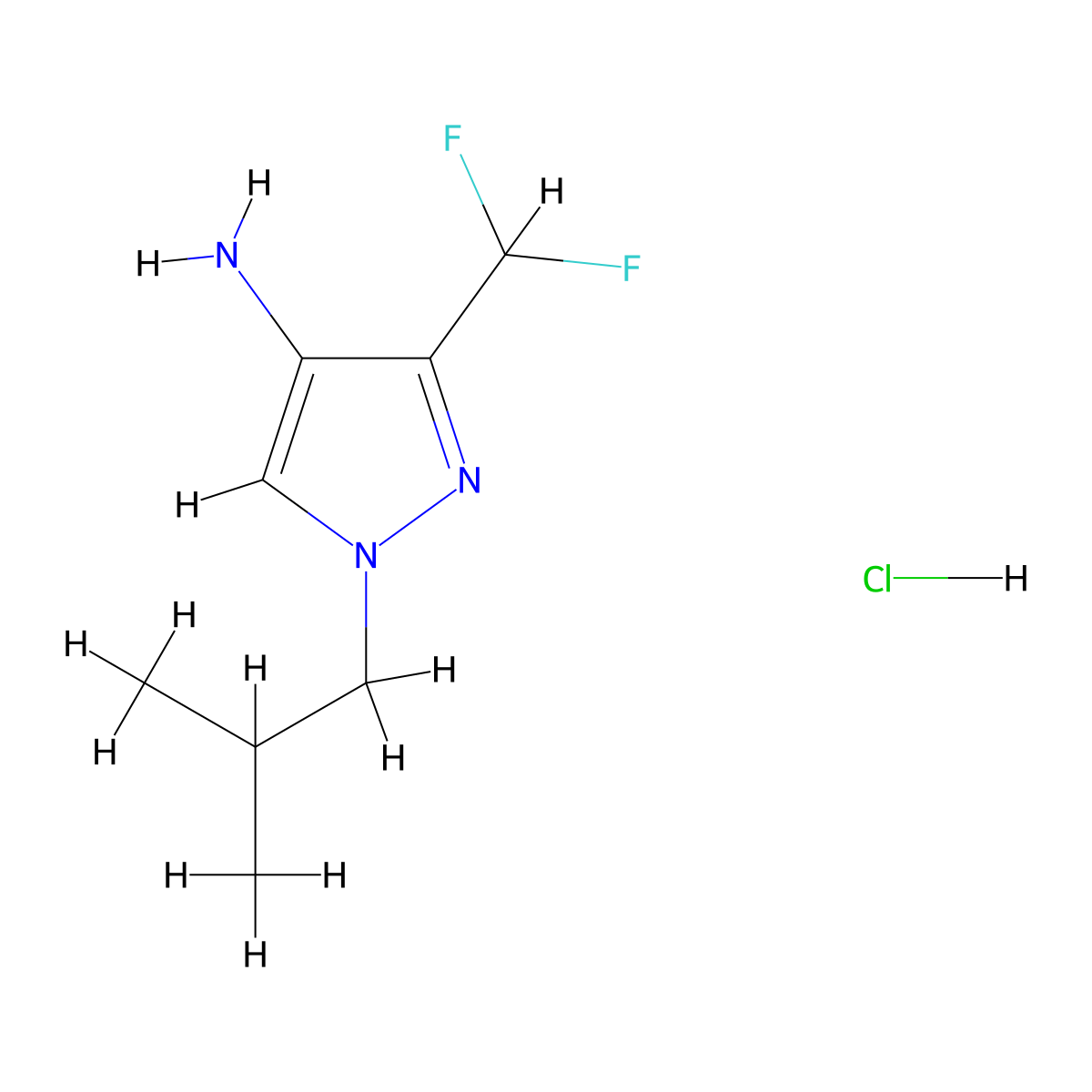 3-(difluoromethyl)-1-(2-methylpropyl)-1H-pyrazol-4-amine hydrochloride molecular structure, CAS 1423034-57-4