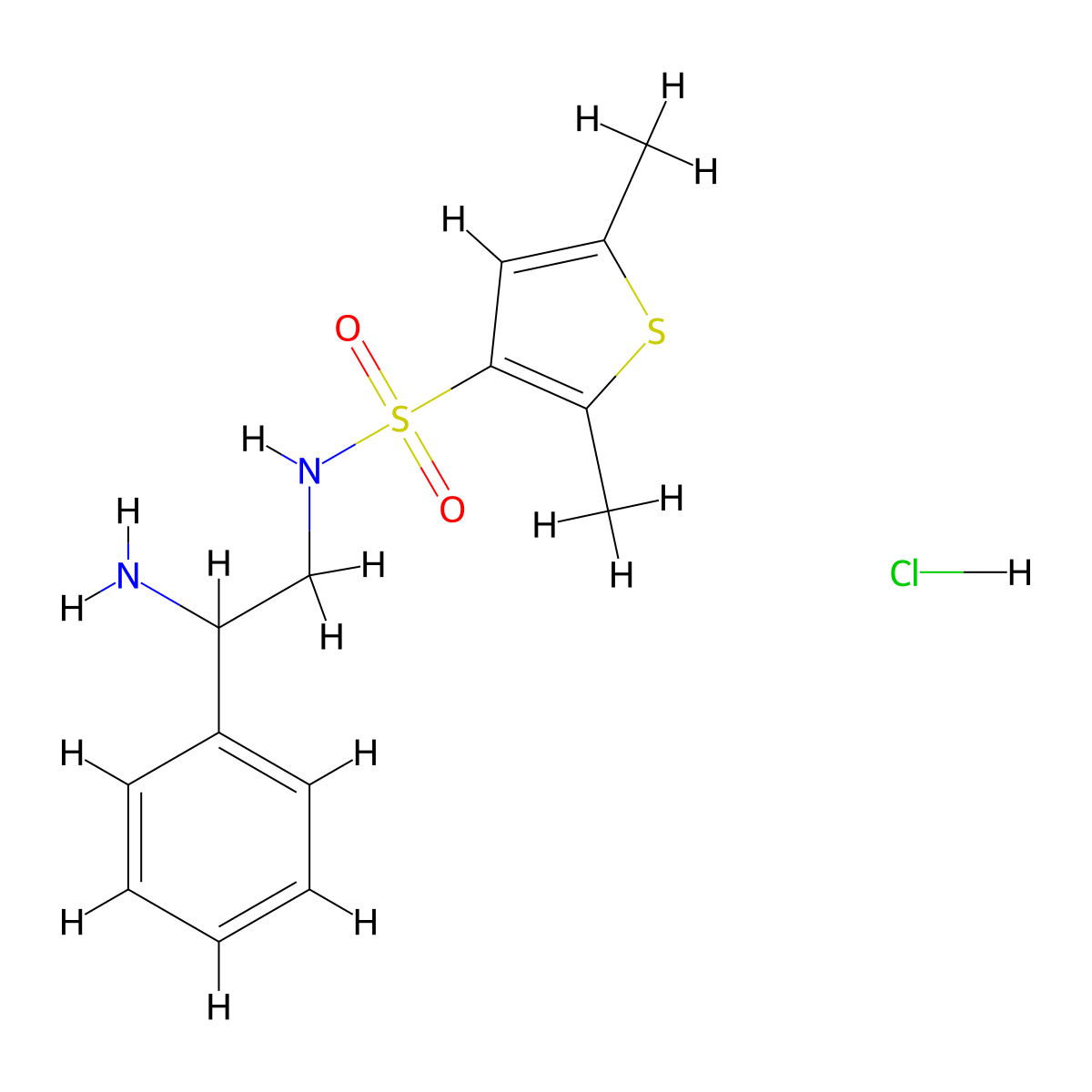 N-(2-amino-2-phenylethyl)-2,5-dimethylthiophene-3-sulfonamide hydrochloride molecular structure, CAS 1423034-67-6