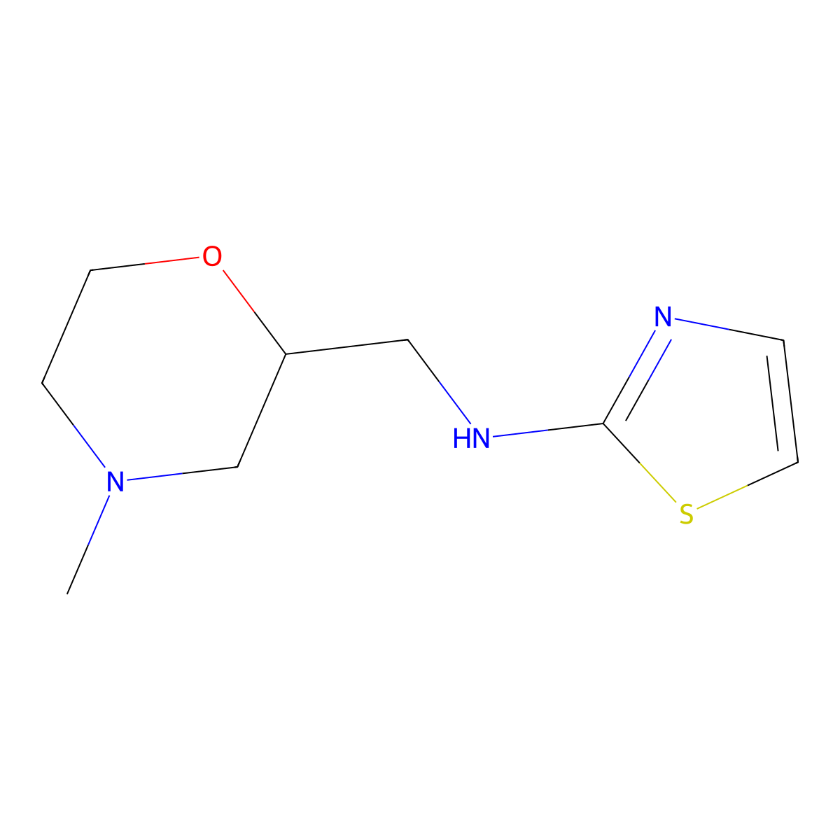 N-[(4-methylmorpholin-2-yl)methyl]-1,3-thiazol-2-amine molecular structure, CAS 1423035-13-5