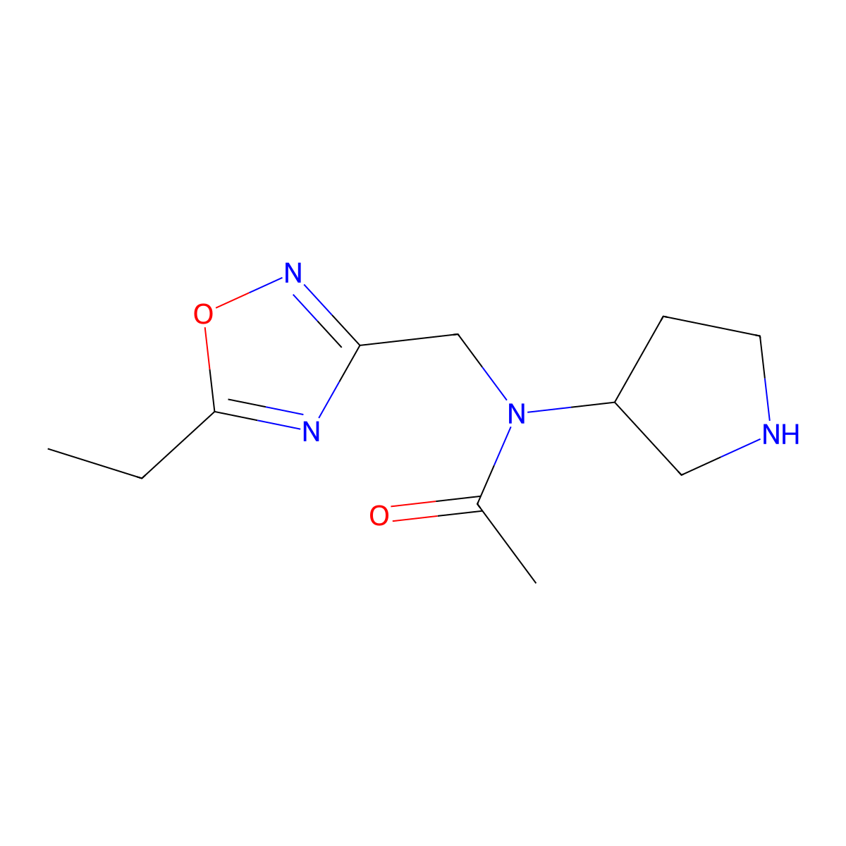 N-[(5-ethyl-1,2,4-oxadiazol-3-yl)methyl]-N-(pyrrolidin-3-yl)acetamide molecular structure, CAS 1423035-14-6
