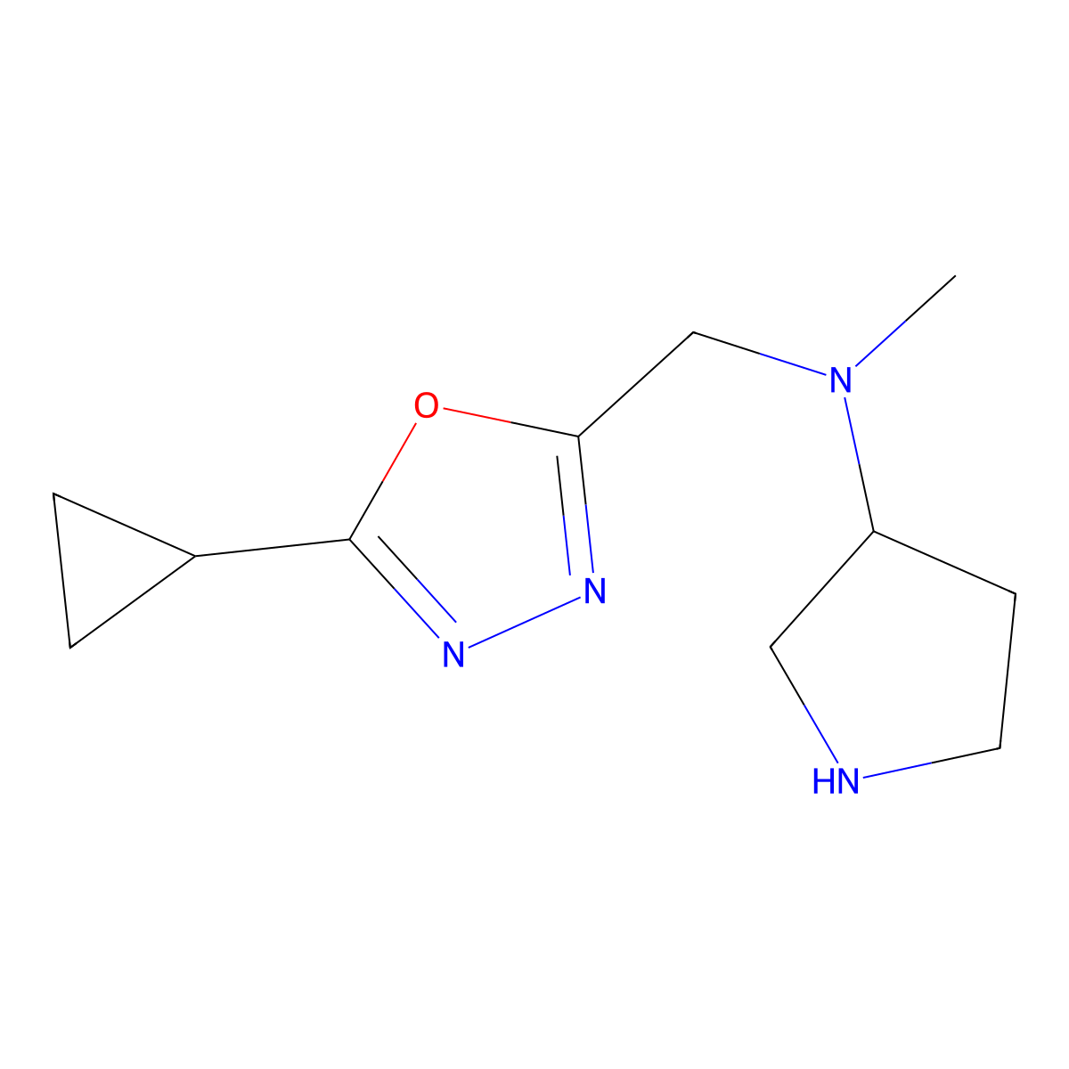 N-[(5-cyclopropyl-1,3,4-oxadiazol-2-yl)methyl]-N-methylpyrrolidin-3-amine molecular structure, CAS 1423035-17-9