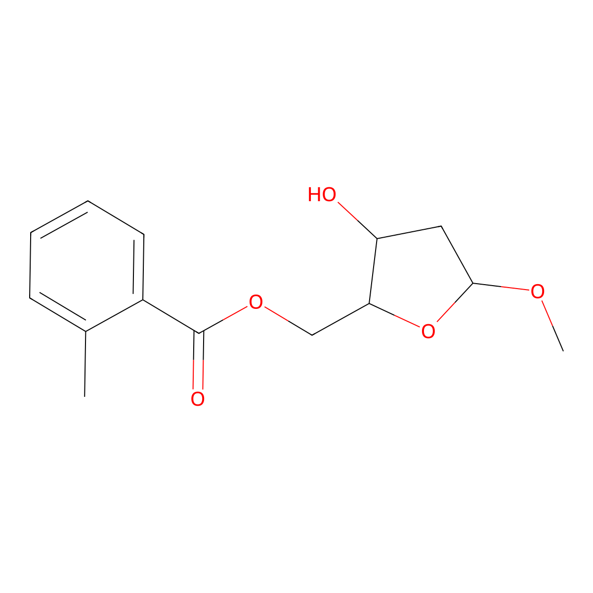 Methyl 2-deoxy-5-O-toluoyl-L-ribofuranoside molecular structure, CAS 1423035-44-2