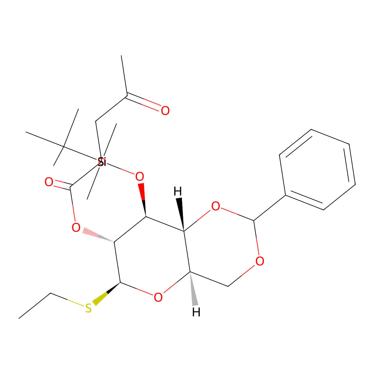 Ethyl 4,6-O-benzylidene-3-O-tert-butyldimethylsilyl-2-O-levulinoyl-beta-D-thioglucopyranoside molecular structure, CAS 1423035-47-5