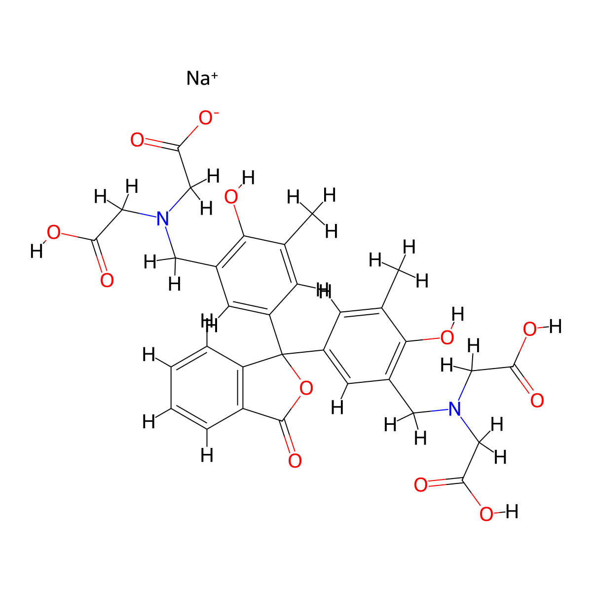 Sodium;2-[[5-[1-[3-[[bis(carboxymethyl)amino]methyl]-4-hydroxy-5-methylphenyl]-3-oxo-2-benzofuran-1-yl]-2-hydroxy-3-methylphenyl]methyl-(carboxymethyl)amino]acetate molecular structure, CAS 1423037-17-5