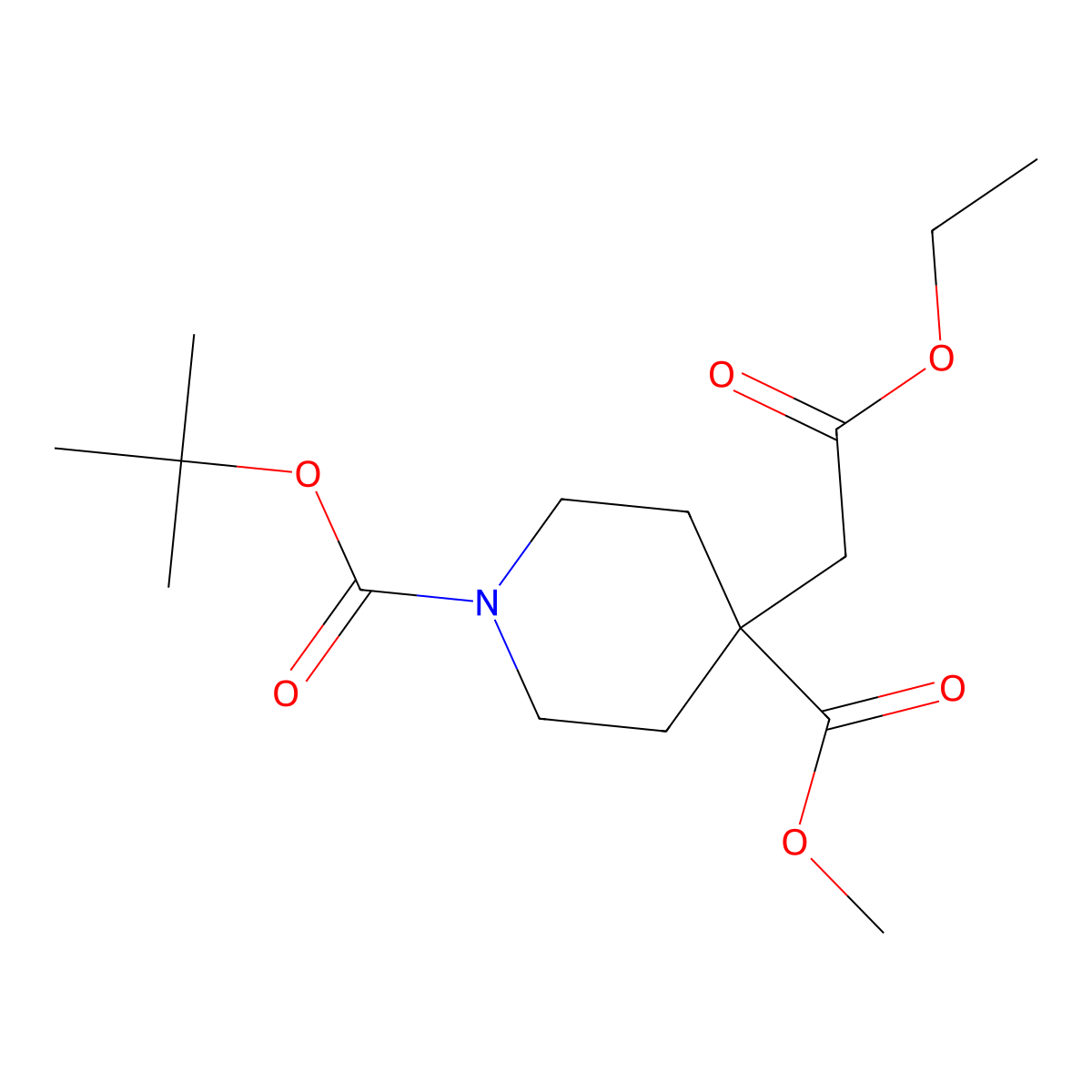 Methyl 1-BOC-4-(2-ethoxy-2-oxoethyl)piperidine-4-carboxylate molecular structure, CAS 1423037-40-4