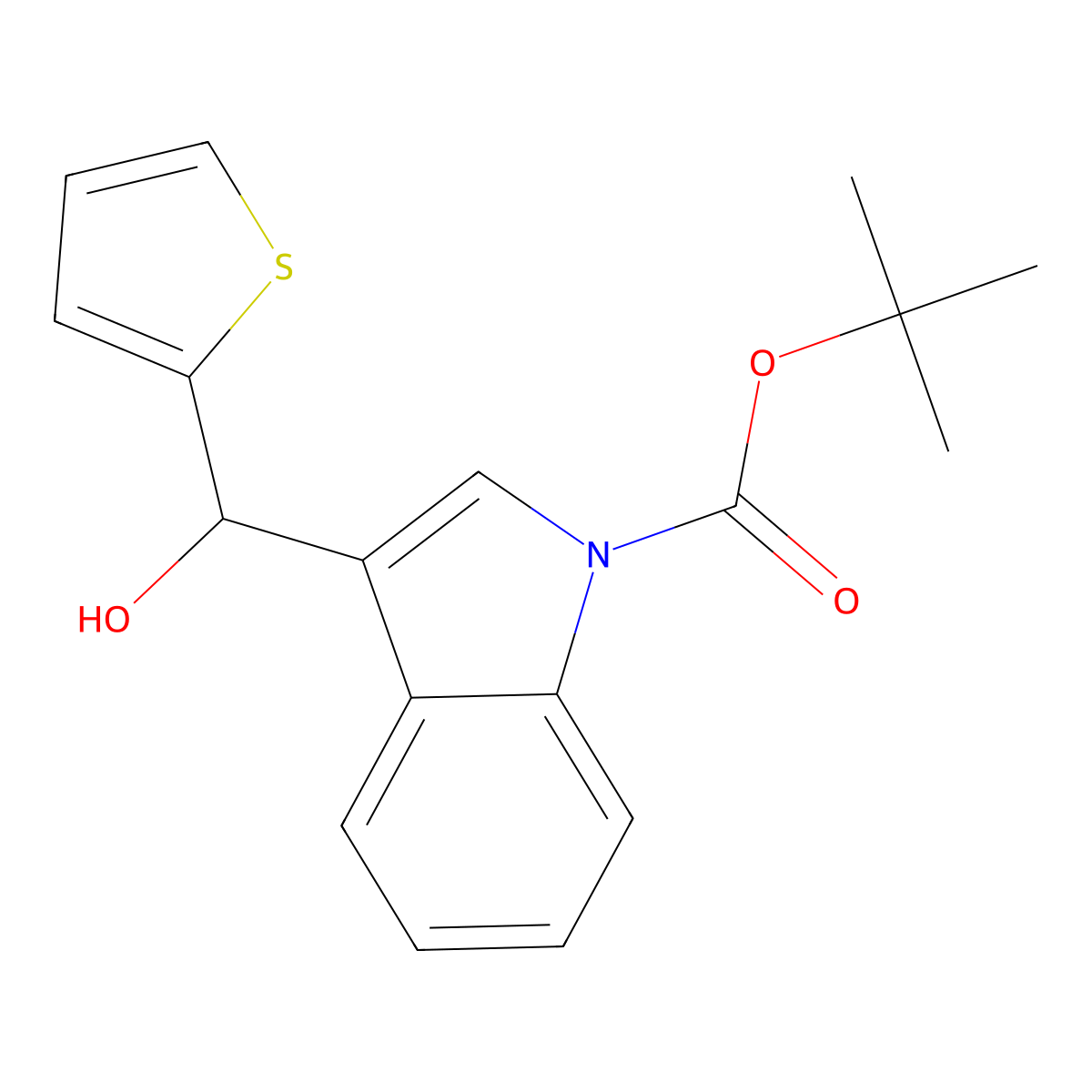 1-BOC-3-[hydroxy(thiophen-2-yl)methyl]indole molecular structure, CAS 1423037-53-9