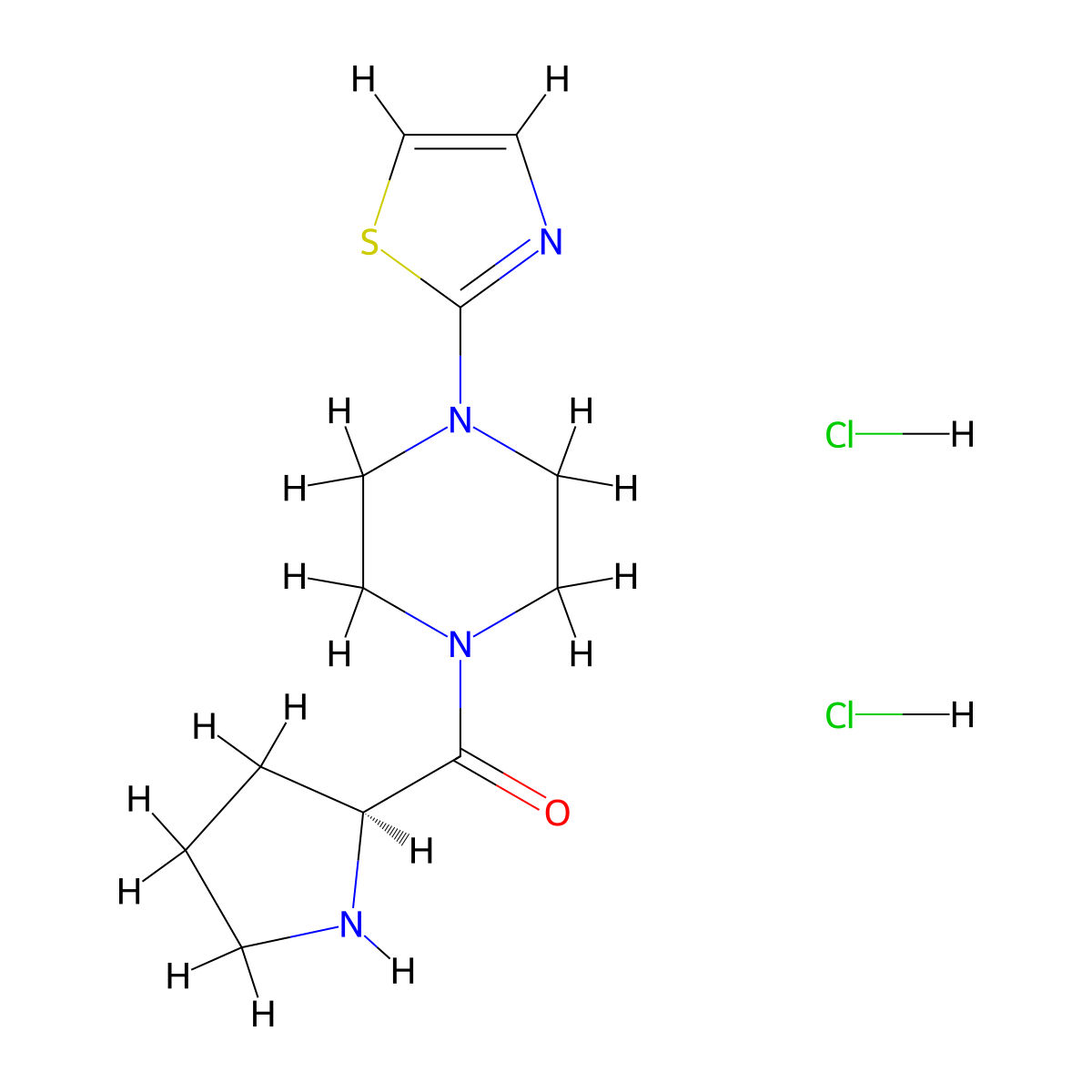 1-((2S)-pyrrolidine-2-carbonyl)-4-(1,3-thiazol-2-yl)piperazine dihydrochloride molecular structure, CAS 1423040-86-1