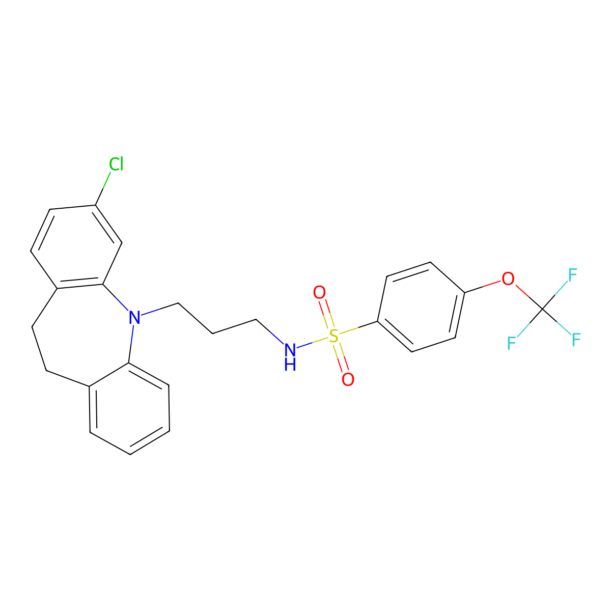 N-(3-(3-chloro-10,11-dihydro-5H-dibenzo[b,f]azepin-5-yl)propyl)-4-(trifluoromethoxy)benzenesulfonamide molecular structure, CAS 1423077-49-9