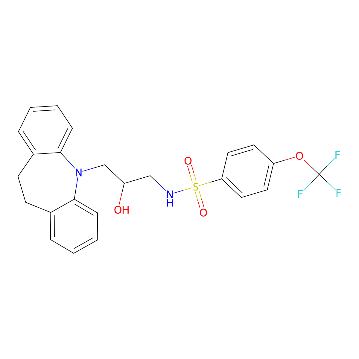(R)-N-(3-(10,11-dihydro-5H-dibenzo[b,f]azepin-5-yl)-2-hydroxypropyl)-4-(trifluoromethoxy)benzenesulfonamide molecular structure, CAS 1423077-95-5