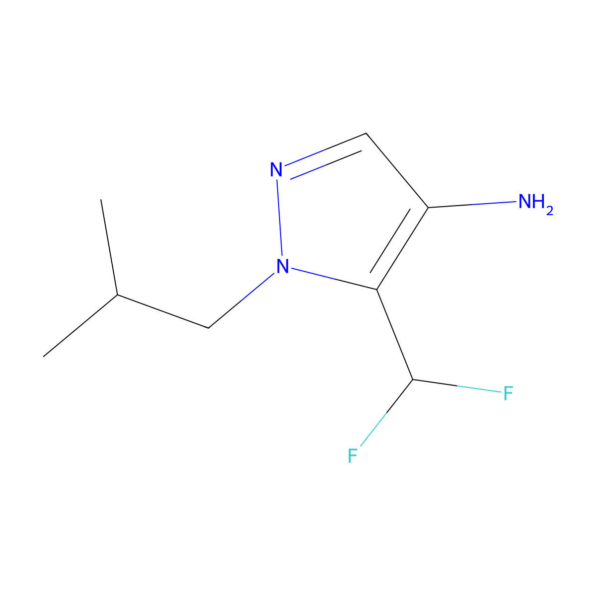 5-(difluoromethyl)-1-(2-methylpropyl)-1H-pyrazol-4-amine molecular structure, CAS 1423116-87-3