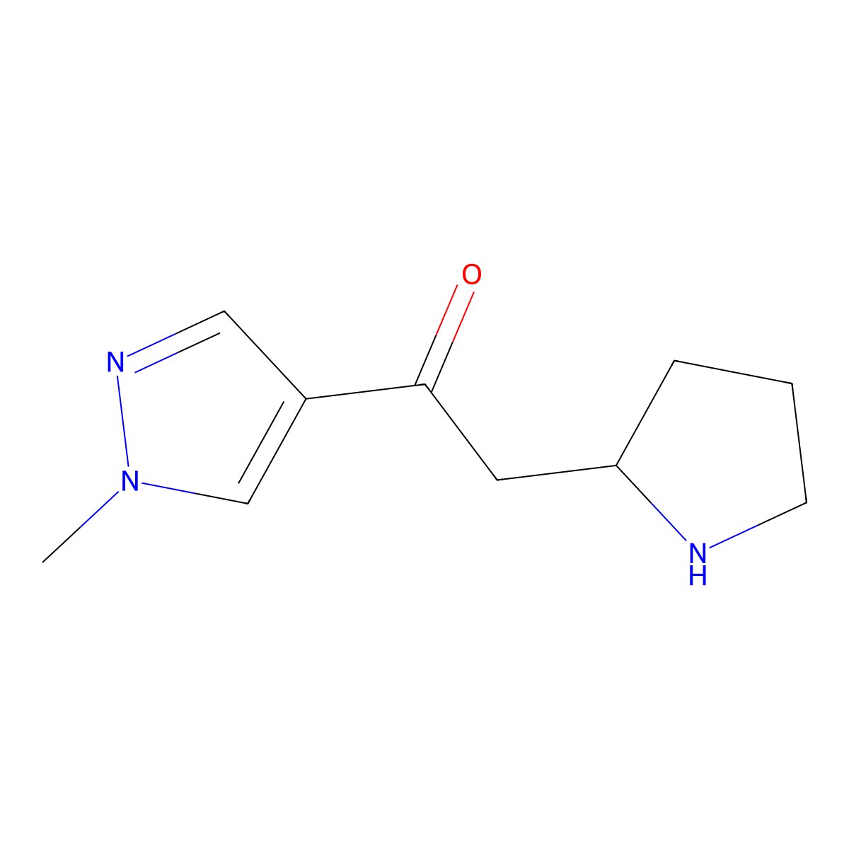 1-(1-methyl-1H-pyrazol-4-yl)-2-(pyrrolidin-2-yl)ethan-1-one molecular structure, CAS 1423116-99-7