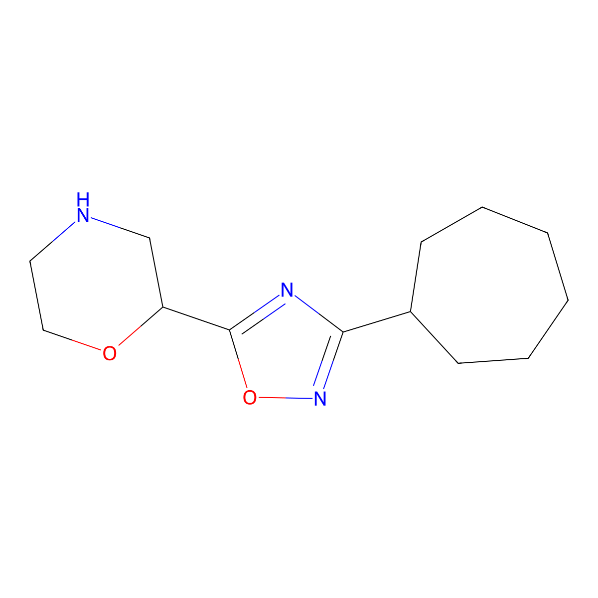 2-(3-Cycloheptyl-1,2,4-oxadiazol-5-yl)morpholine molecular structure, CAS 1423117-00-3