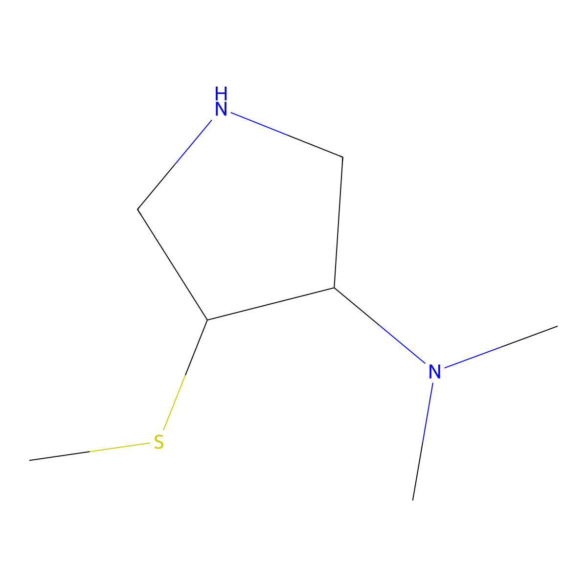 N,N-dimethyl-4-(methylsulfanyl)pyrrolidin-3-amine molecular structure, CAS 1423117-06-9