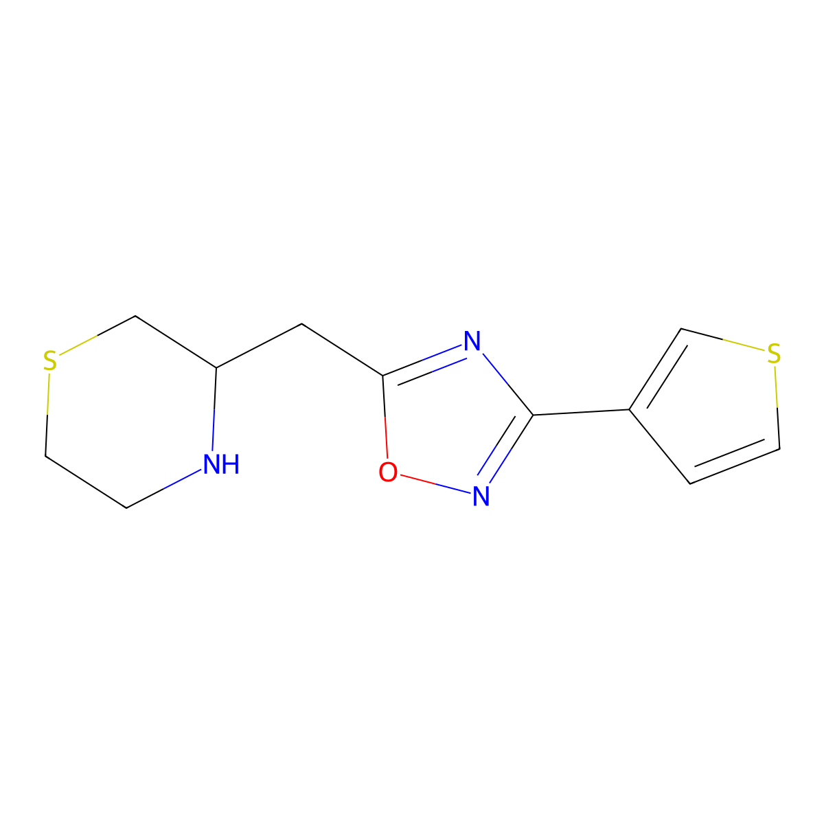 5-(Thiomorpholin-3-ylmethyl)-3-(thiophen-3-yl)-1,2,4-oxadiazole molecular structure, CAS 1423117-11-6
