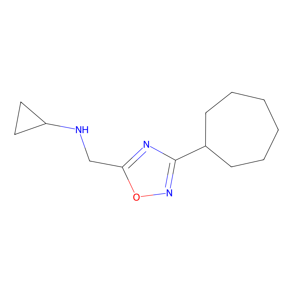 N-[(3-cycloheptyl-1,2,4-oxadiazol-5-yl)methyl]cyclopropanamine molecular structure, CAS 1423117-12-7