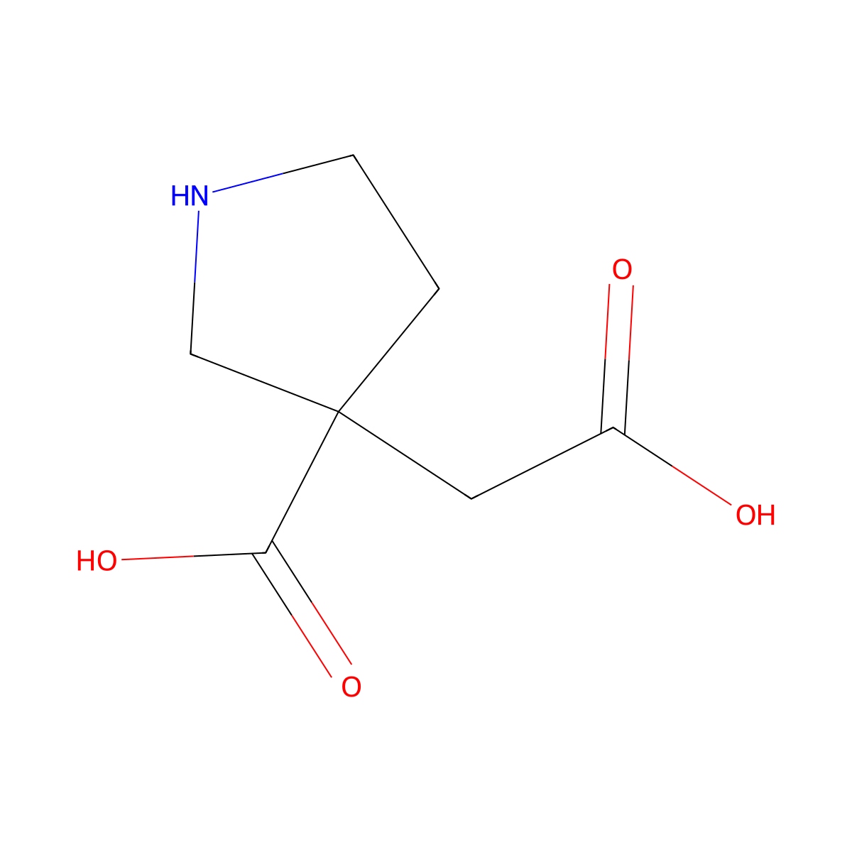3-(Carboxymethyl)pyrrolidine-3-carboxylic acid molecular structure, CAS 1423117-36-5