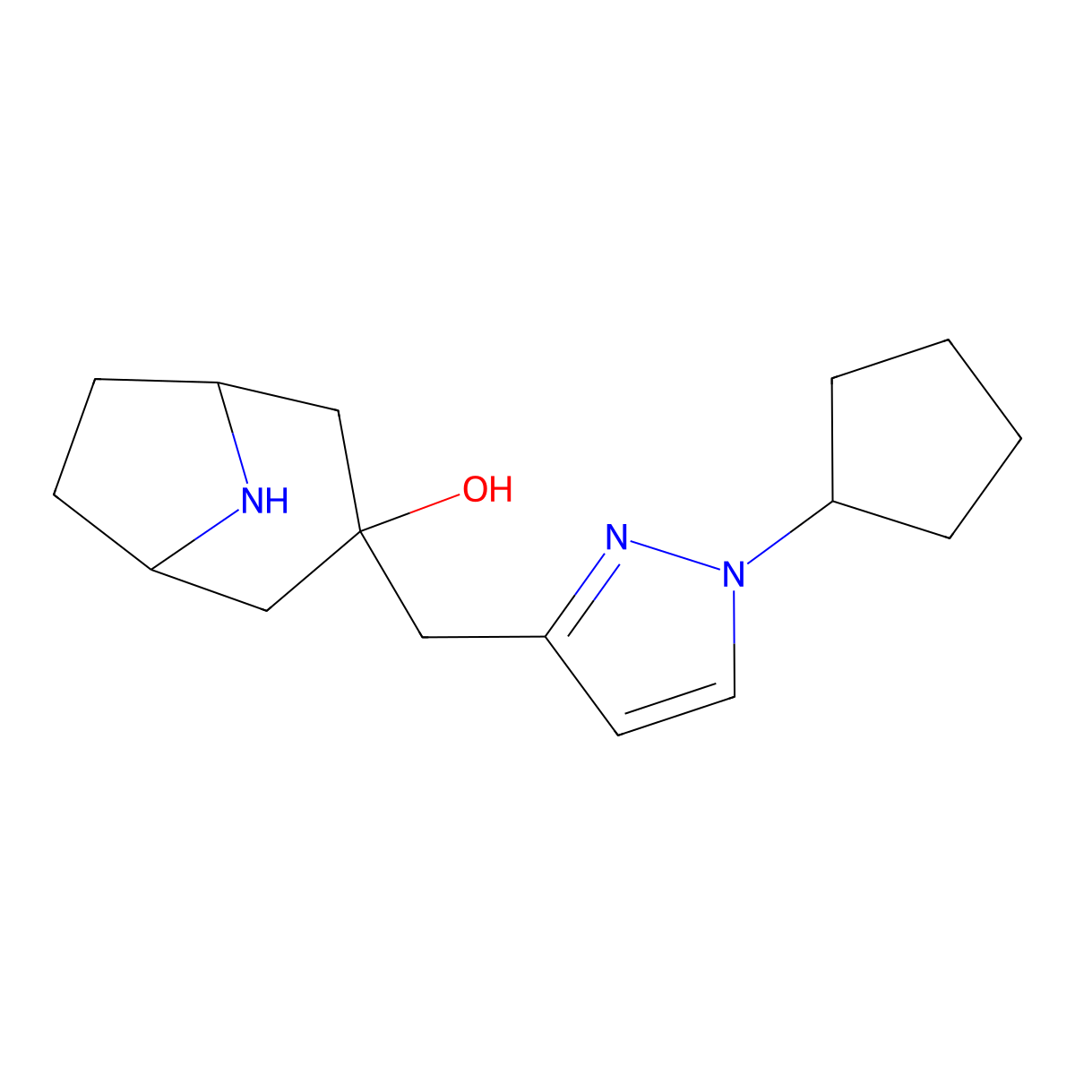 3-[(1-Cyclopentyl-1H-pyrazol-3-yl)methyl]-8-azabicyclo[3.2.1]octan-3-ol molecular structure, CAS 1423117-40-1