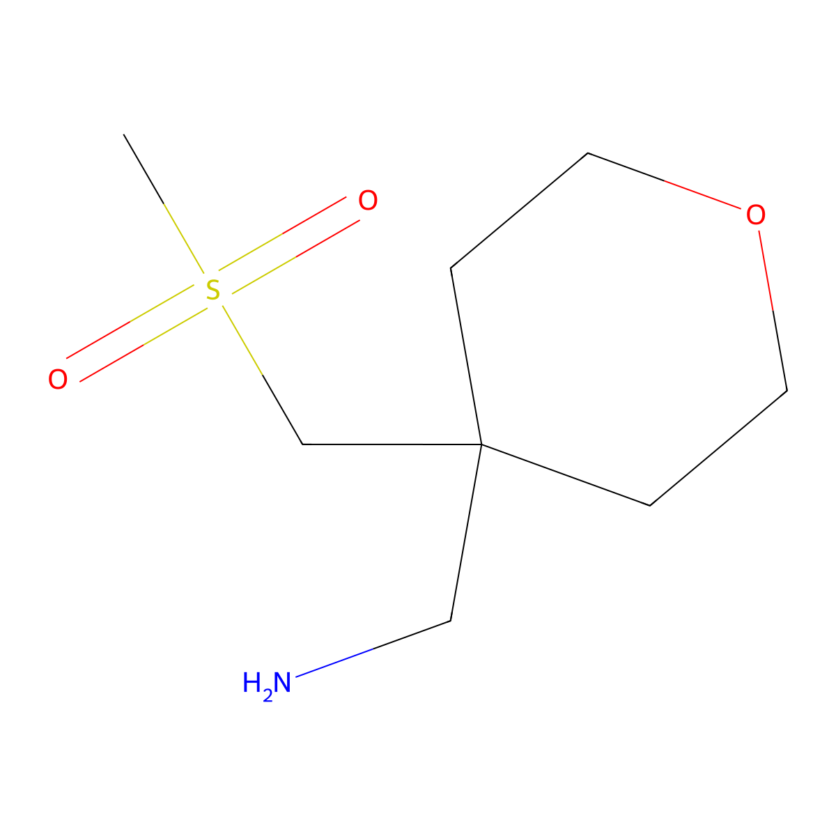 (4-((Methylsulfonyl)methyl)tetrahydro-2H-pyran-4-yl)methanamine molecular structure, CAS 1423117-44-5