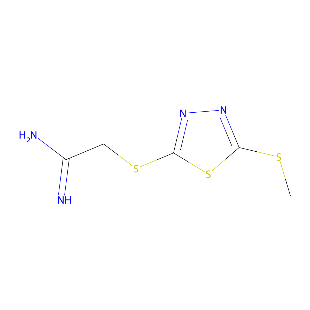 2-[(5-Methylsulfanyl-1,3,4-thiadiazol-2-yl)sulfanyl]ethanimidamide molecular structure, CAS 1423117-51-4