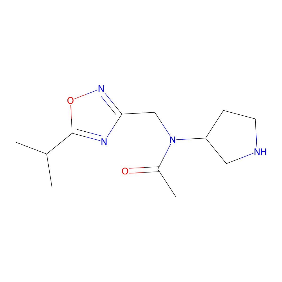 N-{[5-(propan-2-yl)-1,2,4-oxadiazol-3-yl]methyl}-N-(pyrrolidin-3-yl)acetamide molecular structure, CAS 1423117-67-2