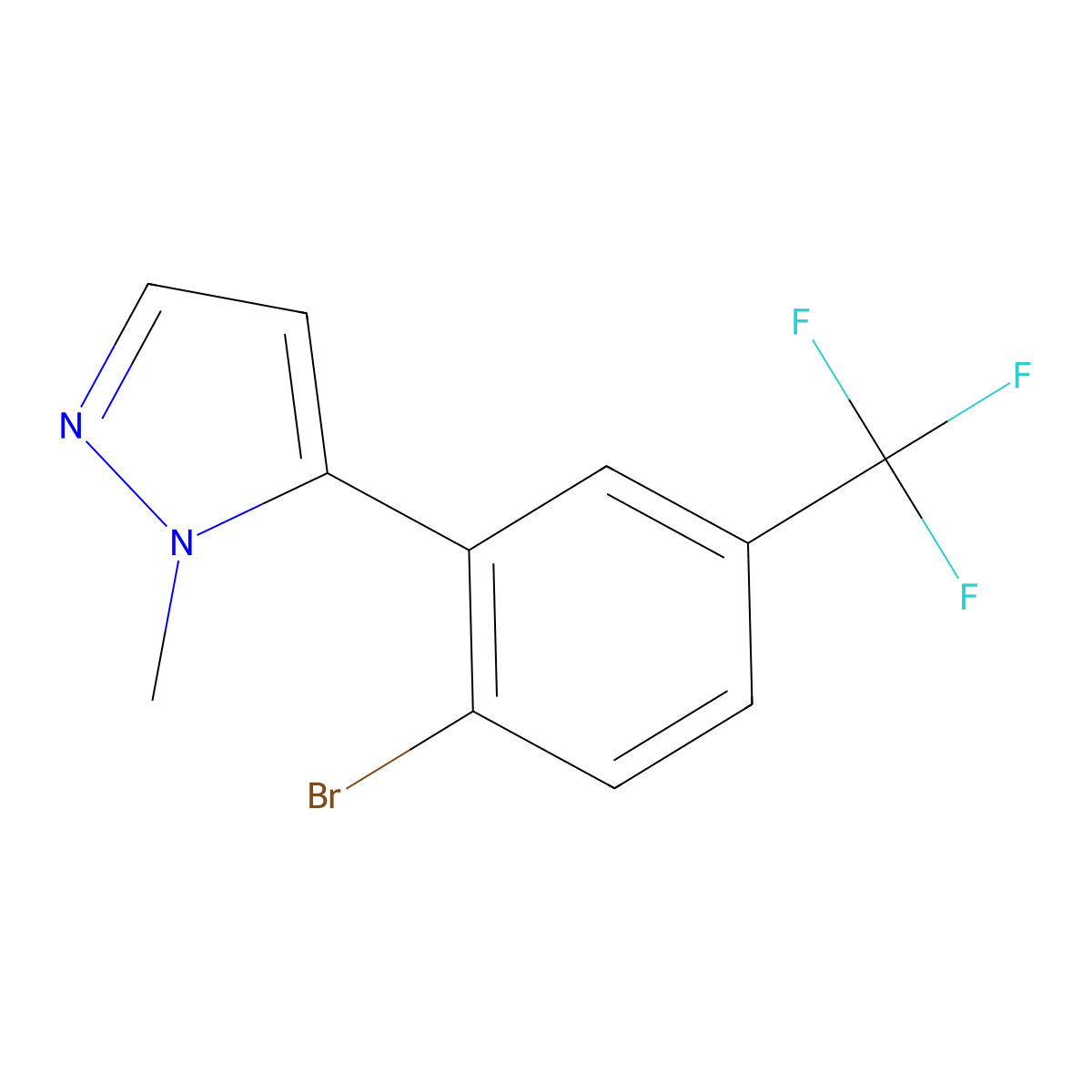 5-(2-bromo-5-(trifluoromethyl)phenyl)-1-methyl-1H-pyrazole molecular structure, CAS 1423161-91-4