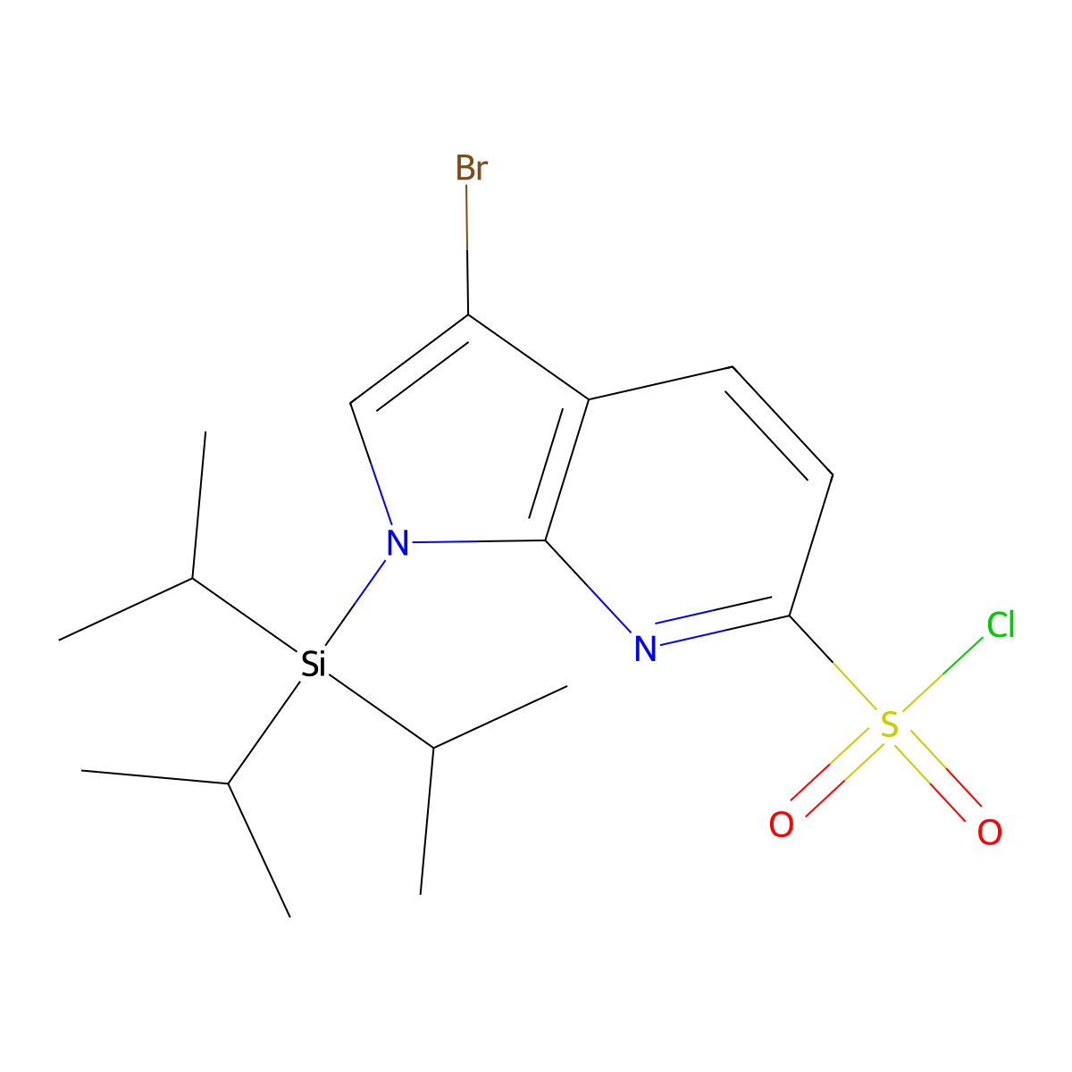 3-bromo-1-[tris(propan-2-yl)silyl]-1H-pyrrolo[2,3-b]pyridine-6-sulfonyl chloride molecular structure, CAS 1423161-96-9