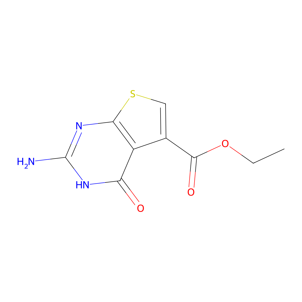 Ethyl 2-amino-4-oxo-1H,4H-thieno[2,3-d]pyrimidine-5-carboxylate molecular structure, CAS 1423165-17-6
