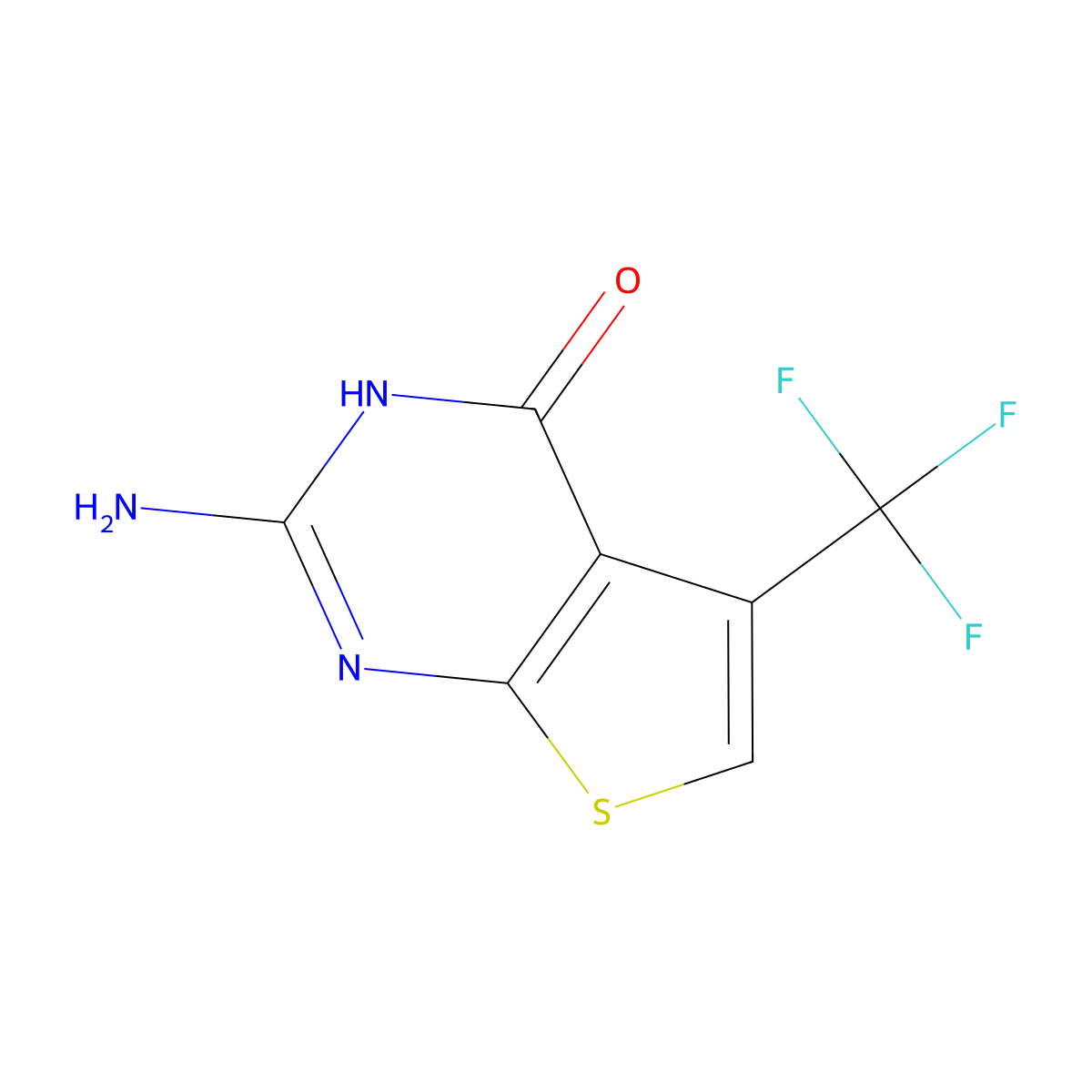 2-Amino-5-(trifluoromethyl)thieno[2,3-d]pyrimidin-4(1H)-one molecular structure, CAS 1423165-37-0