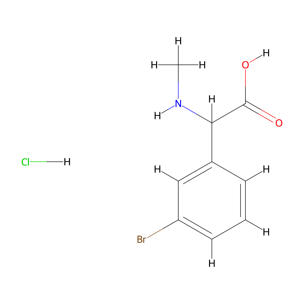 2-(3-Bromophenyl)-2-(methylamino)acetic acid hydrochloride molecular structure, CAS 1423338-14-0